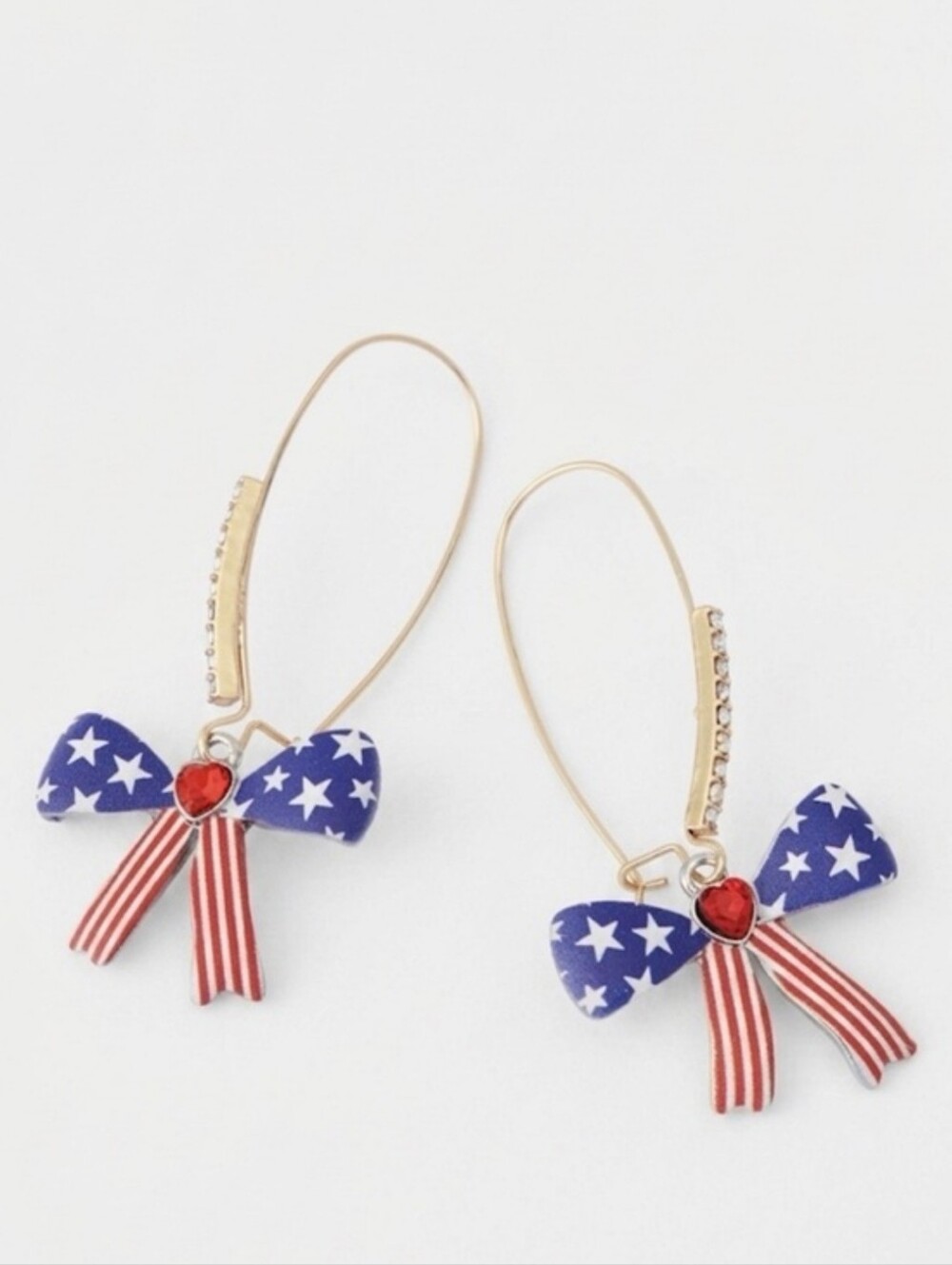 👉✨️Betsey Johnson Faux Stone Americana Bow Dangle Earrings - Blue/Gold